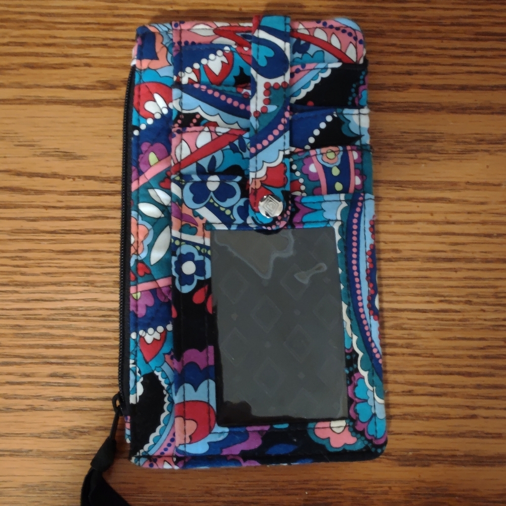 Vera Bradley Blue Pink Black Paisley Quilted Wristlet Card Holder